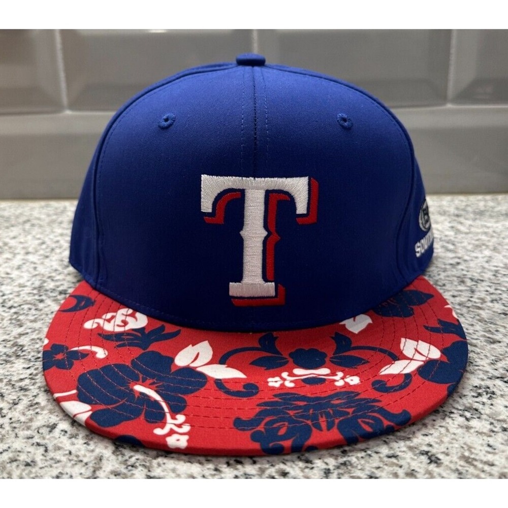 Texas Rangers Snapback Hat Cap Blue Red Hawaiian Brim‎ Giveaway MLB Baseball